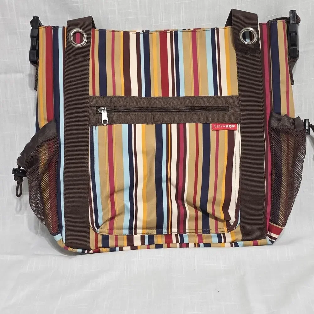 Skip Hop Striped Insulated Cooler Tote Diaper Bag Brown Multicolor Travel Organi